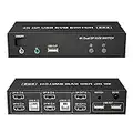 KVM Switch Dual Monitor DisplayPort 4K@60Hz Extended Display, Displayport 1.2 KVM Switch 2 in 2 Out with Audio Microphone Output and 3 USB 2.0 Hub 2 Monitors 2 Computers KVM Switch