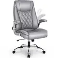 NEO CHAIR Office Chair Computer High Back Adjustable Flip-up Armrests Ergonomic Desk Chair Executive Diamond-Stitched PU Leather Swivel Task Chair with Armrests Lumbar Support (Grey)