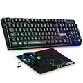 Empire Gaming - Armor RF800 Pack Clavier Souris Gaming sans Fil AZERTY (Français-Layout) RGB avec Tapis de Souris -Clavier 2.4G -Souris 4800 DPI -PC PS4 PS5 Xbox One/Series Mac - Noir