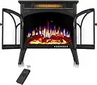 R.W.FLAME Electric Fireplace Stove Heater with Remote Control, Cathedral Stylish, 3D Realistic Flame Effects, Adjustable Brightness and Heating Mode, Overheating Safe Design, 25'', Black