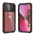 Punkcase Wasserdichte Aluminiumhülle für iPhone 13 [Metal Extreme 2.0 Serie] IP68 robuste Bumper Cover mit integriertem Displayschutz | Ultimativer Schutz für iPhone 13 (6,1 Zoll) [schwarz-rot]