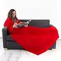 Soft Snuggle Blanket. Red Wearable Blanket. Soft Fleece Fabric Snuggle Blanket for Adults. Blanket with Sleeves Gift for Family. Cosy Slanket for Women Perfect as Winter Gift.