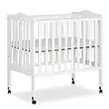 Dream On Me 2-In-1 Lightweight Folding Portable Stationary Side Crib In White, Greenguard Gold Certified, Baby Crib To Playpen, Folds Flat For Storage, Locking Wheels