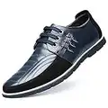 Chaussures décontractés en cuir à lacets pour homme - Bleu, pointure 44, longueur de pied 27 cm