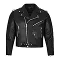 Brando Leather Motorcycle Jacket Men - 100% Genuine Cowhide Leather Moto Riding Cafe Racer Style Vintage Black Leather Jacket, Black, Medium