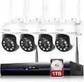 3MP Kit Camara de Vigilancia WiFi Exterior PTZ con Audio Bidireccional, REIGY 1296P Sistema de Seguridad IP Interior, 4X Camara IP y 8CH NVR, Visión Nocturna Detección Movimiento 1TB HDD