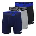 New Balance Men's 6" Boxer Brief Trunk Underpants Fly Front with Pouch Underwear 3-Pack, Black/Steel/Pigment, Medium