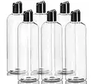 ljdeals 16 oz Clear Plastic Bottles with Black Disc Top Caps, Squeezable Refillable Containers for Shampoo, Lotions, Cream and more Pack of 6, BPA Free, Made in USA