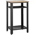 HOMCOM Mesa Auxiliar Mesita de Noche Estilo Industrial con 2 Estantes de Rejilla de Metal y Pies Ajustables para Salón Dormitorio 45x35x75 cm Roble y Negro