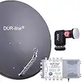 DUR-line 8 Teilnehmer Set - Qualitäts-Alu-Satelliten-Komplettanlage - Select 85cm/90cm Spiegel/Schüssel Anthrazit + Multischalter + LNB - für 8 Receiver/TV [Neuste Technik, DVB-S2, 4K, 3D]