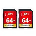 Gigastone 64 GB Tarjeta de Memoria SD, Paquete de 2, 2 minicajas, Clase 10 Tarjeta de Memoria SDXC Video Full HD de Alta Velocidad Canon Nikon Sony Pentax Kodak Olympus Panasonic Cámara Digital