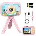 Macchina Fotografica Bambini, 8X Zoom Fotocamera Bambini 2,4 Pollici 1080p HD con Scheda 32GB, 40MP Time-lapse Doppio Obiettivo, con Supporto e Luci lampeggianti, Regali Bambini dai 3-12 Anni (Rosa)