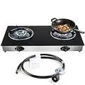 Propane Gas Cooktop 2 Burners Stove portable gas stove Tempered Glass Double Auto Ignition Camping Burner LPG for RV, Apartments, Outdoor
