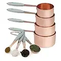 Cook with Color 8 Piece Copper Measuring Cups and Measuring Spoon Set Stainless Steel with Soft Touch Silicone Handles, Nesting Liquid Measuring Cup Set or Dry Measuring Cups Set (Mint)