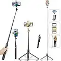 Selfie Stick Phone Tripod with Remote and LED Fill Lights - ASHINER 180cm Heigh Cell Phone Holder for Travel, Vlogging, Live Streaming Video and Photos, Phone Stand Compatible with iPhone and Android