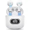 Cuffie Bluetooth 5.3, Auricolari Bluetooth Sport con HD Mic Stereo, Cuffie Wireless In Ear Mini Cuffie Senza Fili IP7 Impermeabili, Cuffiette Bluetooth LED Display/Ricarica Rápida/USB-C 42H Bianco