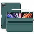 KenKe iPad Pro 11 Inch (2nd, 3rd & 4th Gen) 2020/2021/2022 Case with Pencil Holder, Lightweight Smart Soft Back Cover [Support Pencil Wireless Charg & Auto Wake/Sleep] for iPad Pro 11 Case, Dark Green