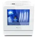 Table Top Dishwasher, Mini Countertop Dishwasher Portable, 6 Programs, Built-in 5L Water Tank, 4 Place Settings, Touch Control, LED Display, Fruit Wash, No Installation, White