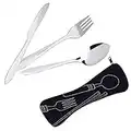 langjiao Camping Posate in Acciaio Inox Posate [Coltello, forchetta, Cucchiaio] con Il Sacchetto in Neoprene Ideale per i Viaggi e Il Campeggio(confezione da 3) (Nero)