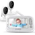 JSLBtech Baby Monitor Videocamera con Schermo LCD da 4,3", Funzione Interfono, Visione Notturna Automatica, Monitoraggio della Temperatura, Risparmio Energetico/Vox (due telecamere)