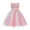 Kinder Mädchen Pailletten Kleid Blumenmädchen Regenbogen Tüllkleid Hochzeit Brautjungfer Tütü Prinzessin Kurzes Partykleid Kleinkinder Geburtstagskleid Ballkleid Ärmellos Sommerkleid Rosa 7-8 Jahre