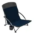 Pacific Pass Lightweight Camp and Beach Chair w/Built-in Cup Holder, Includes Carry Bag - Navy/Gray