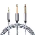 3.5mm 1/8”TRS a Doble 6.35mm 1/4", Cable Divisor TS Mono Y, Cable de Audio estéreo Chapado en Oro, Compatible con teléfonos, Altavoces Multimedia portátiles y Sistemas de estéreo para el hogar (5M)