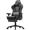 Dowinx Chaise Gaming Ergonomique Style de Course avec Support et Coussin de Massage Lombaire Fauteuil de Bureau pour Ordinateur en Cuir Polyuréthane avec Repose-Pieds Rétractable Noir