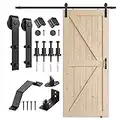 SMARTSTANDARD 36in x 84in Sliding Barn Door with 6.6ft Barn Door Hardware Kit & Handle, Pre-Drilled Ready to Assemble, DIY Unfinished Solid Spruce Wood Panelled Slab, K-Frame, Natural