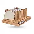 Bamboo Bread Slicer | Bread Loaf Slicing Machine With Crumbs Tray | Easy To Use Foldable Bread Cutter | Adjustable Slice Sizes | Bread Cutting Guide With Sharp Bread Knife & Storage Bag