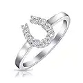 Buona fortuna Cubic Zirconia Pave CZ Cowgirl equina Equestre Buona fortuna Ferro di cavallo Anello Gioielli occidentali per le donne adolescenti .925 argento sterling