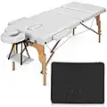 Giantex 84inch Folding Massage Table Lash Bed, Portable 3 Sections Spa Salon Tattoo Bed with Face Cradle Armrests Wooden Legs, Professional Massage Bed Height Adjustable with Carry Case (White)