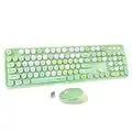 UBOTIE Colorful Computer Wireless Keyboard Mouse Combos, Typewriter Flexible Keys Office Full-Sized Keyboard, 2.4GHz Dropout-Free Connection and Optical Mouse (Green-Colorful)
