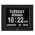 TMC Dementia Clock Digital Calendar Clock -Extra Large Digital Clock with Date and Day with 12 Alarm Options for Seniors, Elderly, Dementia, Alzheimer (8-inch,Black)