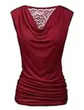 Pinspark Top rüschen Sommer Shirt V Ausschnitt Kurzarm Stretch Falten Bluse Oberteil Wein Rot XL