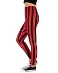 HDE Women’s Red Black Striped Leggings Vertical Stripe Workout Tight Pants - XL