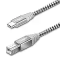 Fasgear Printer Cable, Type C to USB B 2.0 Cable,1 Pack Nylon Braided Printer Scanner Cord with Metal Connector Compatible with HP, Canon, Printers, Midi Keyboard and More (6ft, Gray)