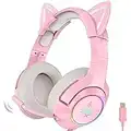 Auriculares Rosa Para Juegos, Auriculares Orejas De Gato, Auriculares Para Juegos Con Sonido Envolvente 7.1 Con Reducción De Ruido Ajustable, Luz Led, Micrófono Retráctil Y Orejas De Gato Extraíbles