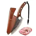 Fubinaty Chef Knife Handmade Forged 6 Inch Viking Knife High Carbon Steel Kitchen Cook Knives Full Tang Rosewood Handle with Real Leather Sheath and Lanyard for Home, Camping, BBQ