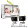 Moonybaby Split 50 Baby Monitor with 2 Cameras and Audio, No WiFi, Large Screen with Wide View, Screen Split, Auto Night Vision and Zoom, Sound Activated, Temperature, 2-Way Talk, Range up to 1000ft
