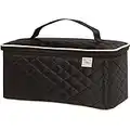 Ellis James Designs Large Quilted Travel Cosmetic Case Makeup Train Case Bag Organizer with Handle and Makeup Brush Holders (Black) - Multifunctional for Professional Hair and Beauty Storage