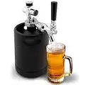 NutriChef Mini Keg Detachable Aluminum Regulator & Tap Spear Easy Storage Black Matte Powder Pressurized Growler Homebrew Beer Dispenser PKBRTP60, 64oz, Power Coat