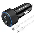 Cargador de Coche Dual USB c 60 W – 2*[PPS33W] PD30W/PD25W Cargador rápido de Coche Tipo C Compatible con iPhone 13/13Pro/13Mini/12, iPad Pro, iWatch - Cable de iPhone 1 m