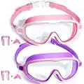 Kids Goggles for Swimming 2 Pack No Leaking Anti-Fog Outer Eye Fit with Wide View UV Protection Crystal Clear Watertight Swim Goggles with nose cover Suitable for Children Youth Boys Girls Age 3 to 15