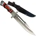 Bushcraft Knife Kratos ZF1, Hunting Survival Blade, 12" Stainless Steel Full Tang, Wood Handle, Sheath Included