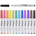 TWOHANDS Wet Erase Markers Ultra Fine Tip,0.7mm,Low Odor,Extra Fine Point,12 Assorted Colors,Whiteboard Markers for School,Office,Home,or Planning Dry Erase Board,20703