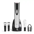 Oster Electric Wine Opener, Foil Cutter, Wine Pourer and Vacuum Wine Stoppers with CorkScrew and Charging Base, Black