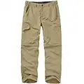 Mens Hiking Pants Convertible Zip Off Lightweight Quick Dry Fishing Safari Camping Travel boy Scout Pants, Khaki, 34