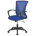 Home Office Chair Mid Back PC Swivel Lumbar Support Adjustable Desk Task Computer Ergonomic Comfortable Mesh Chair with Armrest (Blue)