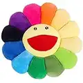 JUZUOJING Smile Face Plush Rainbow Pillow, Sunflower Indie Decor Plush Pillow Soft & Comfortable Flower Floor Pillow for Home Reading Bed Room Decoration (Rainbow Color)